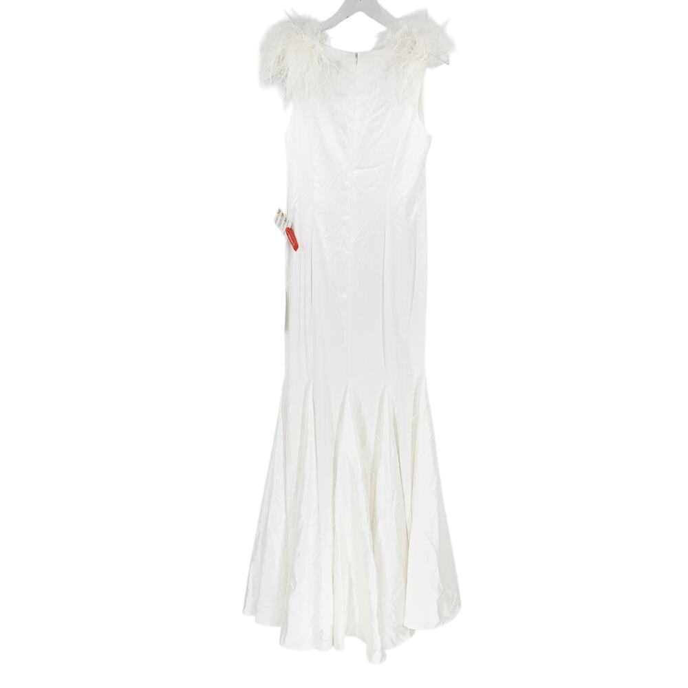 MAC DUGGAL Dress Size 8 Evening Gown NEW White Feather Shoulder V-Neck Column - Picture 7 of 10